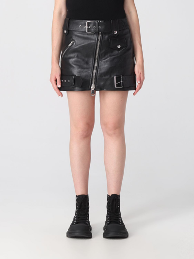 Alexander Mcqueen Leather Skirt In Black