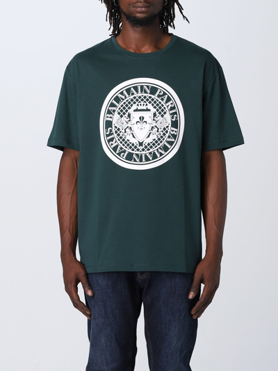 Balmain T-shirt  Men Color Green In Uez Vert Foncé/blan