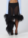 Attico Miya Feather-trimmed Asymmetric Skirt In Black