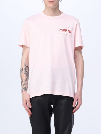 Marni Logo-patch Cotton-jersey T-shirt In Pink