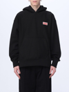 Kenzo Black Hoodie With Logo Print At The Front And Back In Stretch Cotton Man In Black