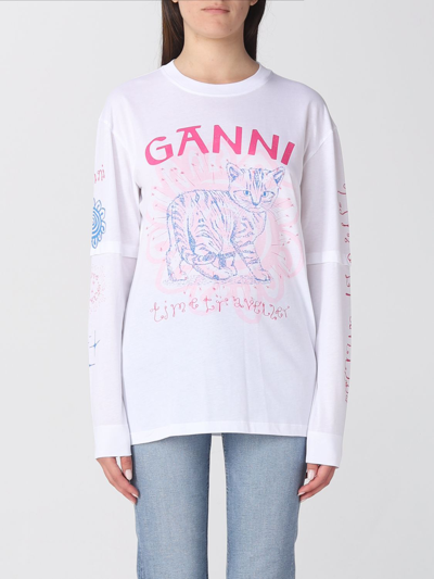 Ganni Printed Cotton-jersey T-shirt In White