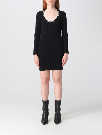 Alexander Wang Logo Scoop Neck Dress In Stretch Viscose In Black