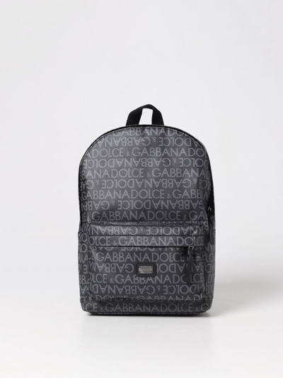 Dolce & Gabbana Backpack In Synthetic Leather With All-over Logo In Black
