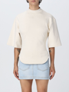 Attico Short Sleeve Crew-neck Sweatshirt With Open Back In Ivory