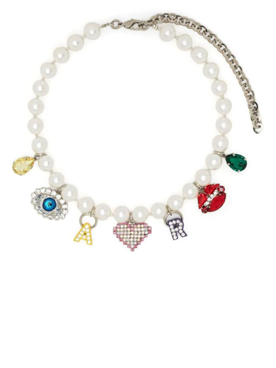 Alessandra Rich Faux-pearl Charm Necklace In White