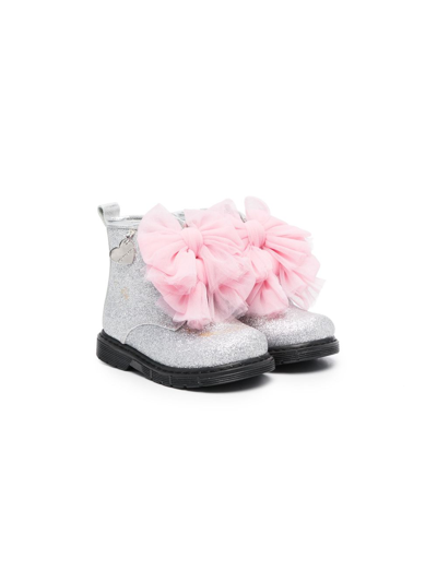 Monnalisa Babies' Bow-detail Leather Boots In Silver