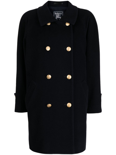 Pre-owned Burberry 1990-2000s Double-breasted Wool Coat In Blue
