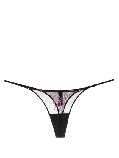 Zhilyova Butterfly-embroidery Tulle Thong In Black
