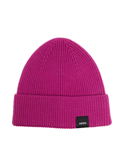 Aspesi Kids' Ribbed-knit Wool Beanie In Pink