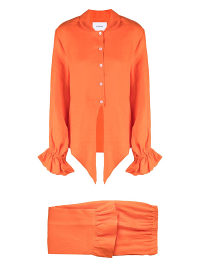 Sleeper Rumba Linen Pyjama Set In Orange