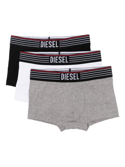 Diesel Kids' Set Of 3 Pairs Of Boxer Shorts In Various Colours In Stretch Jersey With Logoed Elastic In Black