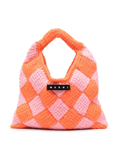 Marni Kids' Small Market Diamond Crochet Bag In Pink