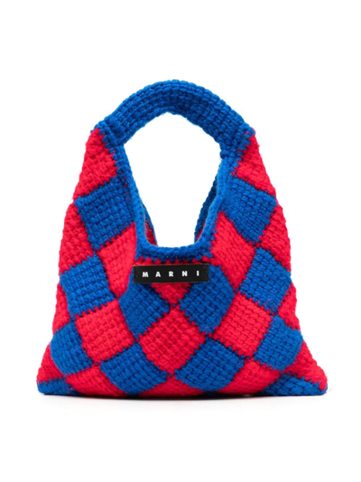 Marni Kids' Small Market Diamond Crochet Bag In Red