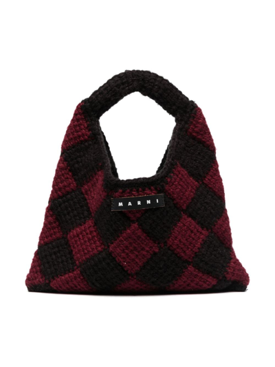 Marni Kids' Market Diamond 小号钩编针织包 In Red