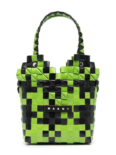 Marni Kids' Diamond Woven Basket Bag In Multi
