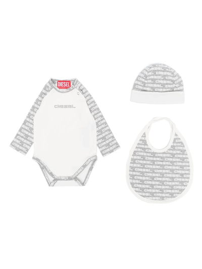 Diesel Logo-print Cotton Babygrow Set In Grey
