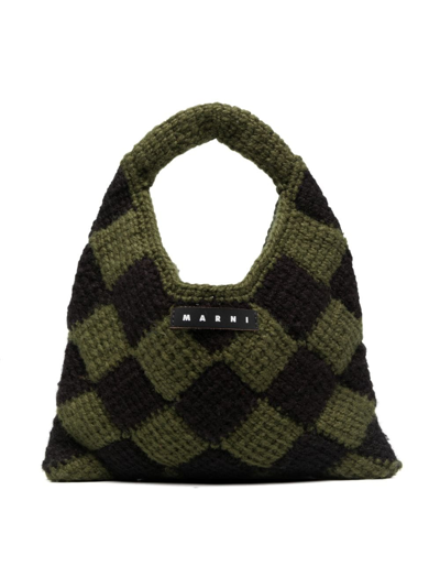 Marni Kids' Small Market Diamond Crochet Bag In Green