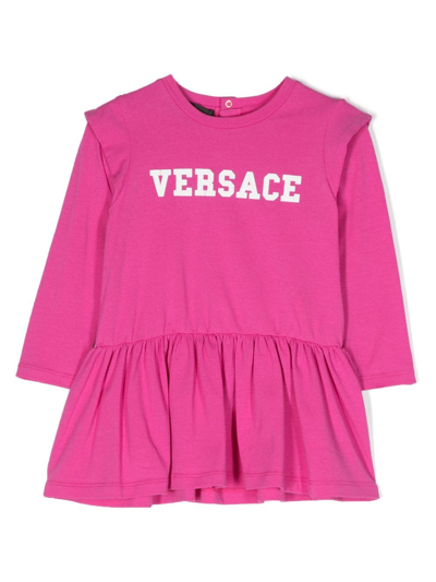 Versace Kids' Logo-print Long-sleeve Dress In Pink