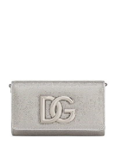 Dolce & Gabbana Logo-plaque Crystal-embellished Crossbody Bag In Grey