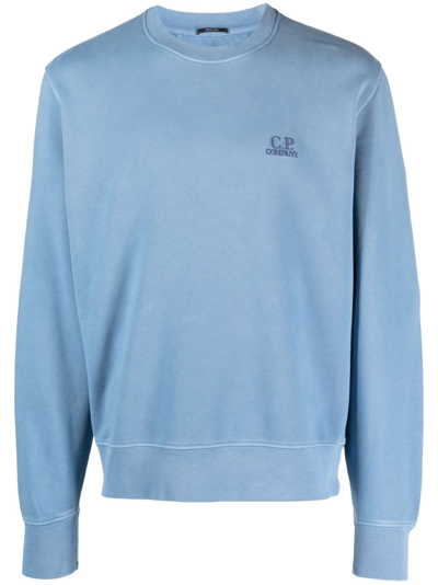 C.p. Company Logo-embroidered Cotton Sweatshirt In Riviera