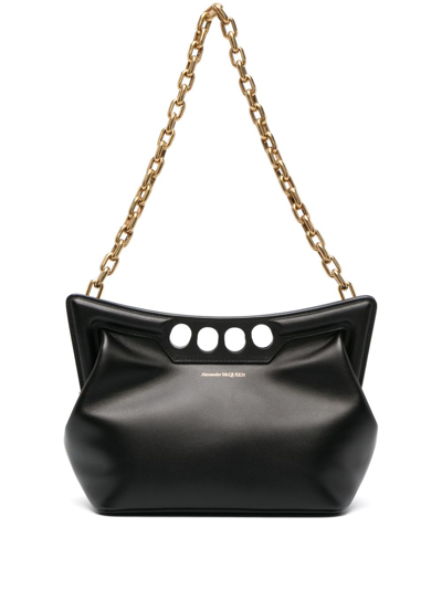 Alexander Mcqueen The Peak Leather Bag With Shoulder Strap In Black