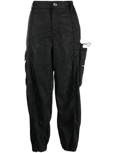 Versace Floral-mesh Straight-leg Trousers In Black
