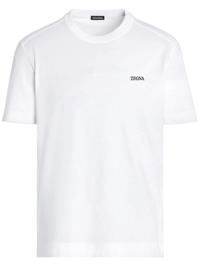Zegna Logo-embroidered Short-sleeve T-shirt In White