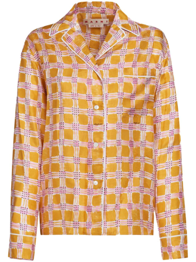 Marni Printed Silk Twill Pajama Top In Maize