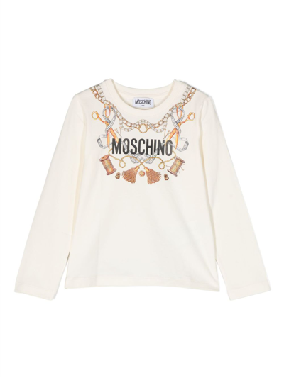 Moschino Kids' Logo-print Long-sleeve T-shirt In Neutrals