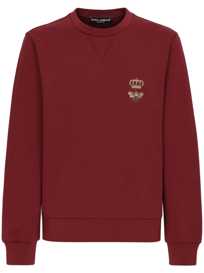 Dolce & Gabbana Bee-embroidered Cotton Sweatshirt In Red