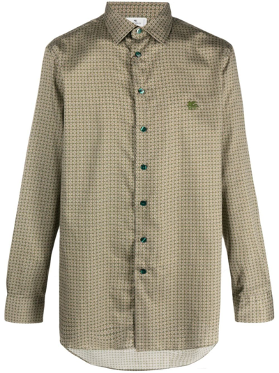 Etro Geometric-pattern Long-sleeve Shirt In Green