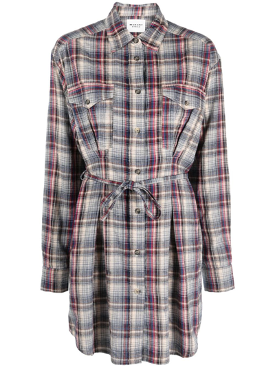 Marant Etoile Plaid Check Midi Shirtdress In Blue