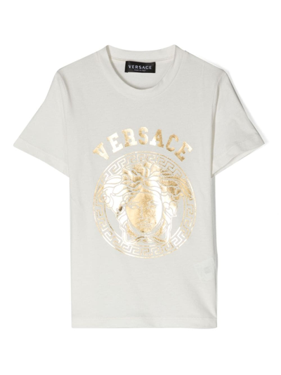 Versace Kids' Metallic Medusa Head-print T-shirt In White