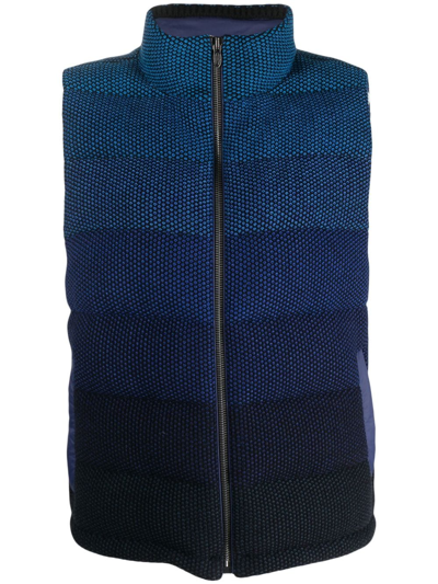 Missoni Quilted Degradé Shell-trimmed Waffle-knit Down Gilet In Blue