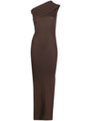 Rick Owens One-shoulder Wool Maxi Dress In Brown