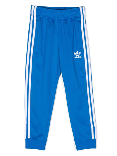 Adidas Originals Kids' Logo刺绣运动裤 In Blue