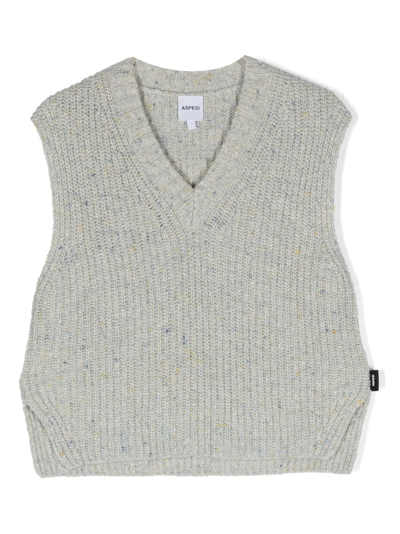 Aspesi Kids' V-neck Knitted Vest In Grey