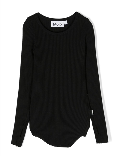 Molo Kids' Ribbed-knit Organic-cotton Jumper In Black