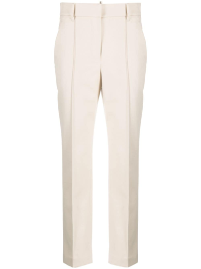 Brunello Cucinelli High-waisted Cotton Cigarette Trousers In Beige