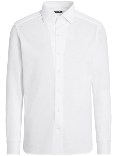 Zegna Long-sleeve Cotton Shirt In Bianco