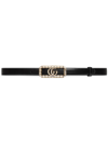 Gucci Luxurious Black Leather Belt With Crystal-embellished Double G Logo Buckle In Black