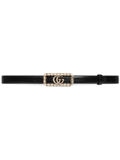 Gucci Double G Logo Buckle Leather Belt In Black