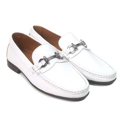 Pre-owned Sigotto Uomo White Grain Leather Bit Loafer With Leather Sole