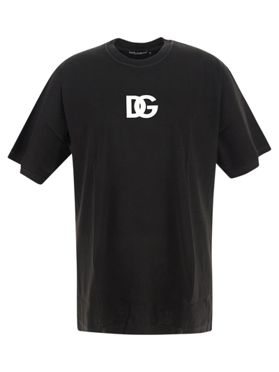Dolce & Gabbana Logo Print Cotton T-shirt In Black