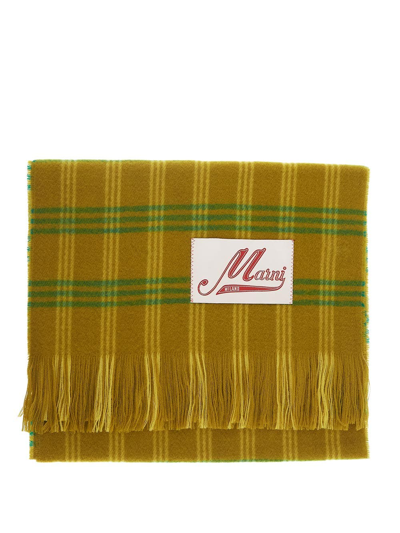 Marni Checkered Wool Scarf In Green