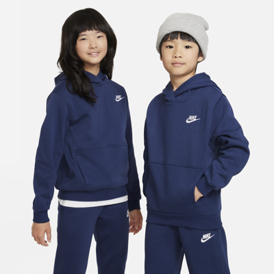 Nike Sportswear Club Fleece Big Kids' Pullover Hoodie In Midnight Navy/white