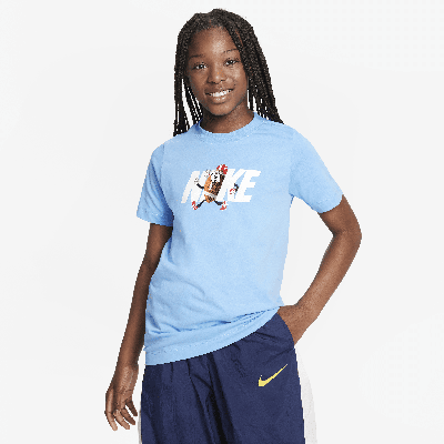 Nike Big Kids Sportswear Relaxed-fit Printed T-shirt In Blue