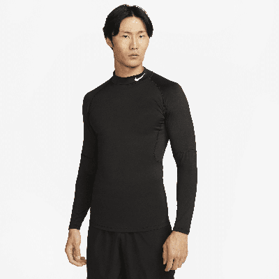 Nike Men's Pro Slim-fit Dri-fit Mock Neck Long-sleeve Fitness Shirt In Black