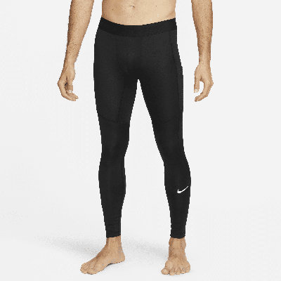 Nike Men's Pro Warm Slim-fit Dri-fit Fitness Tights In Black/white